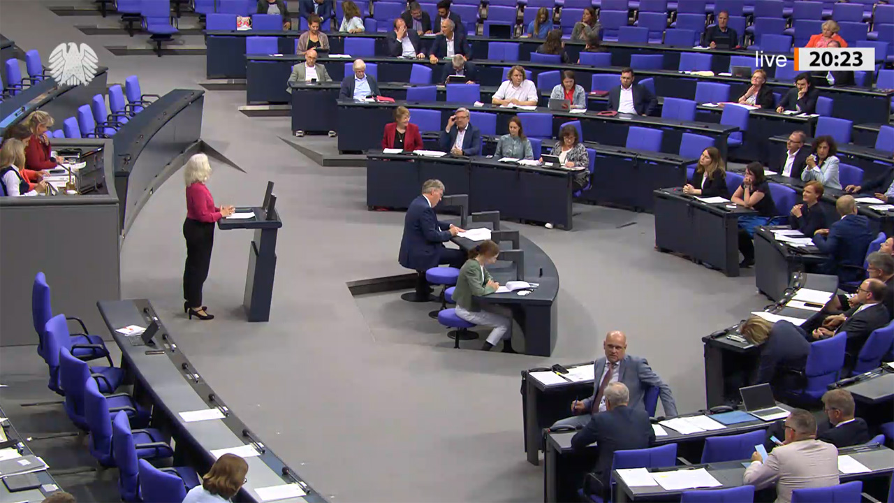 Screenshot der Live-Übertragung aus dem Plenarsaal des Bundestags am 4. Juli 2024 um 20.23 Uhr.