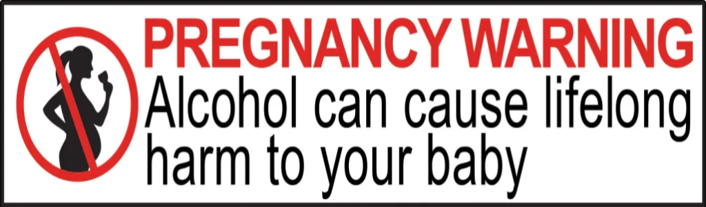 Etikett "Warnung zur Schwangerschaft: Alkohol kann Ihr Baby lebenslang schädigen"