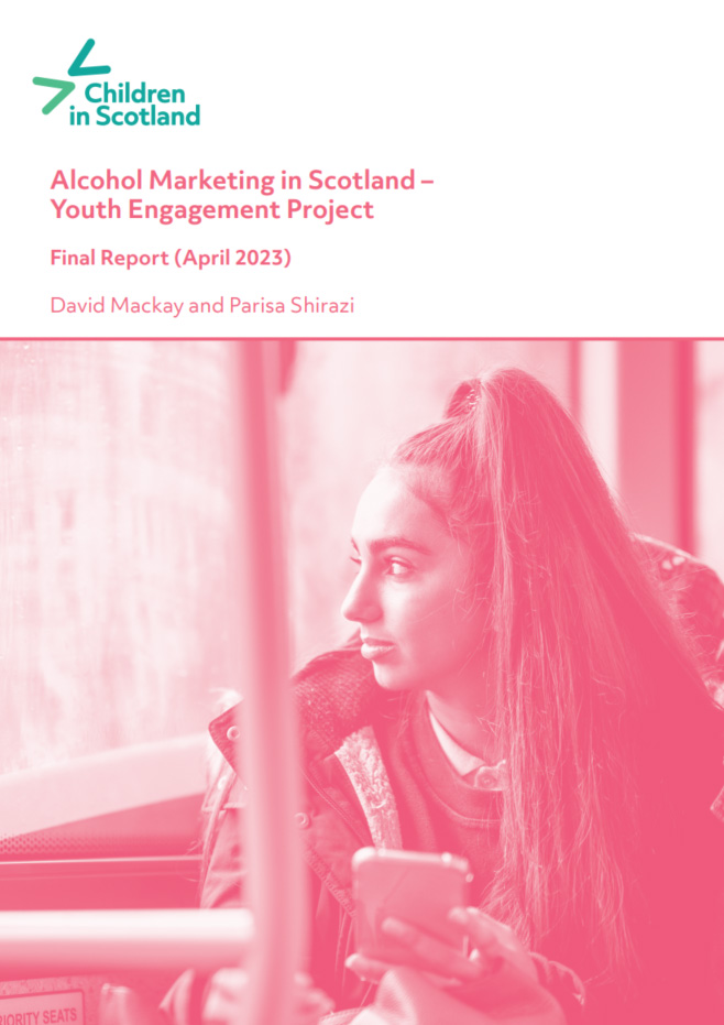 Titelseite des Berichts 'Alcohol Marketing in Scotland – Youth Engagement Project'