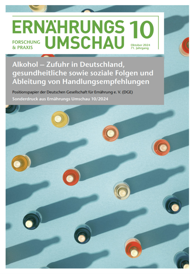 Titelseite des Sonderdrucks der Ernährungs-Umschau 'Alkohol-Zufuhr in Deutschland'.