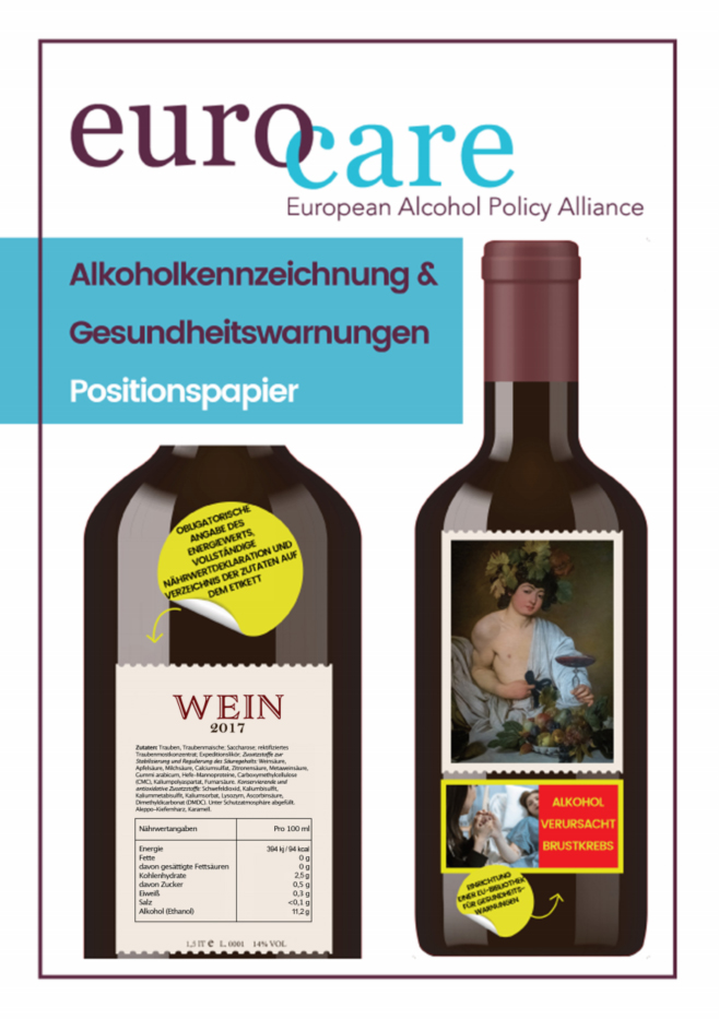 Titelseite der Broschüre 'Alkoholkennzeichnung und Gesundheitswarnungen'.