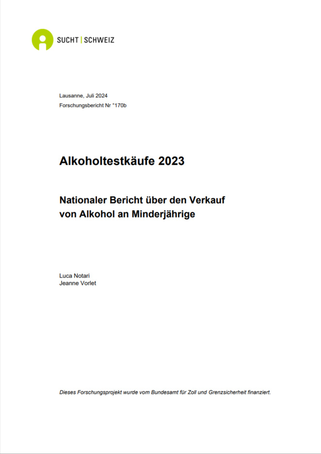 Titelseite des Berichts 'Alkoholtestkäufe 2023'.