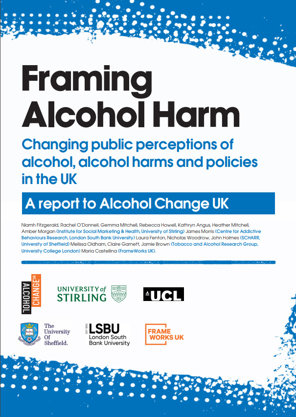 Titelseite 'Framing Alcohol Harm'.