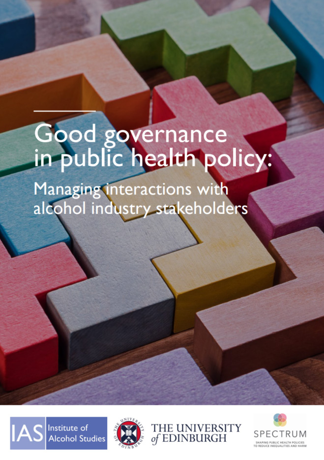 Titelseite der Broschüre 'Good governance in public health policy: Managing interactions with alcohol industry stakeholders'.