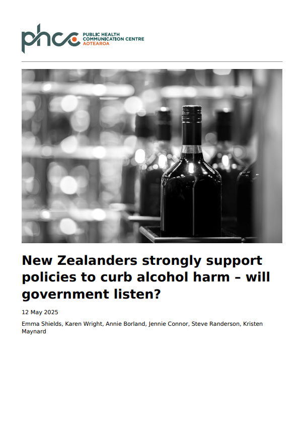 Titelseite des Berichts 'New Zealanders strongly support policies to curb alcohol harm – will government listen?'