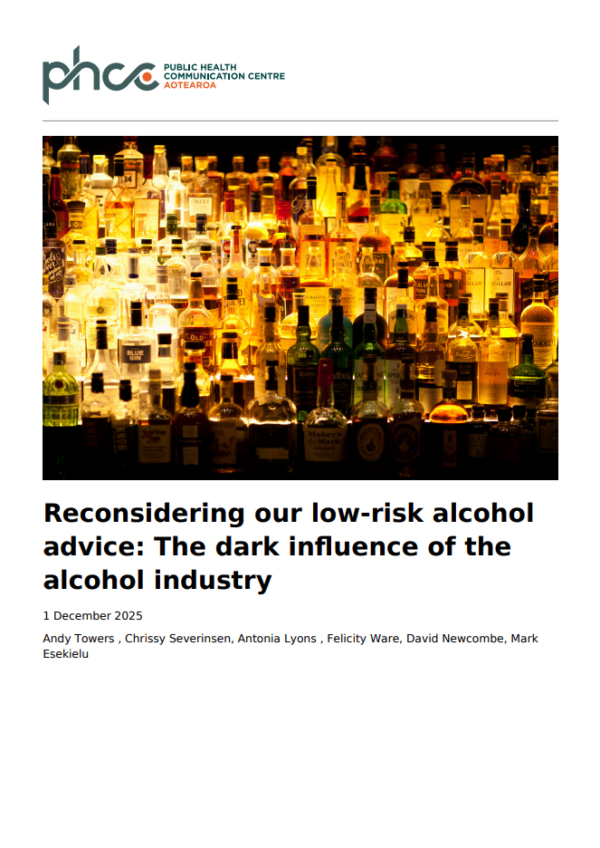 Titelseite 'Reconsidering our low-risk alcohol advice: The dark influence of the alcohol industry'.